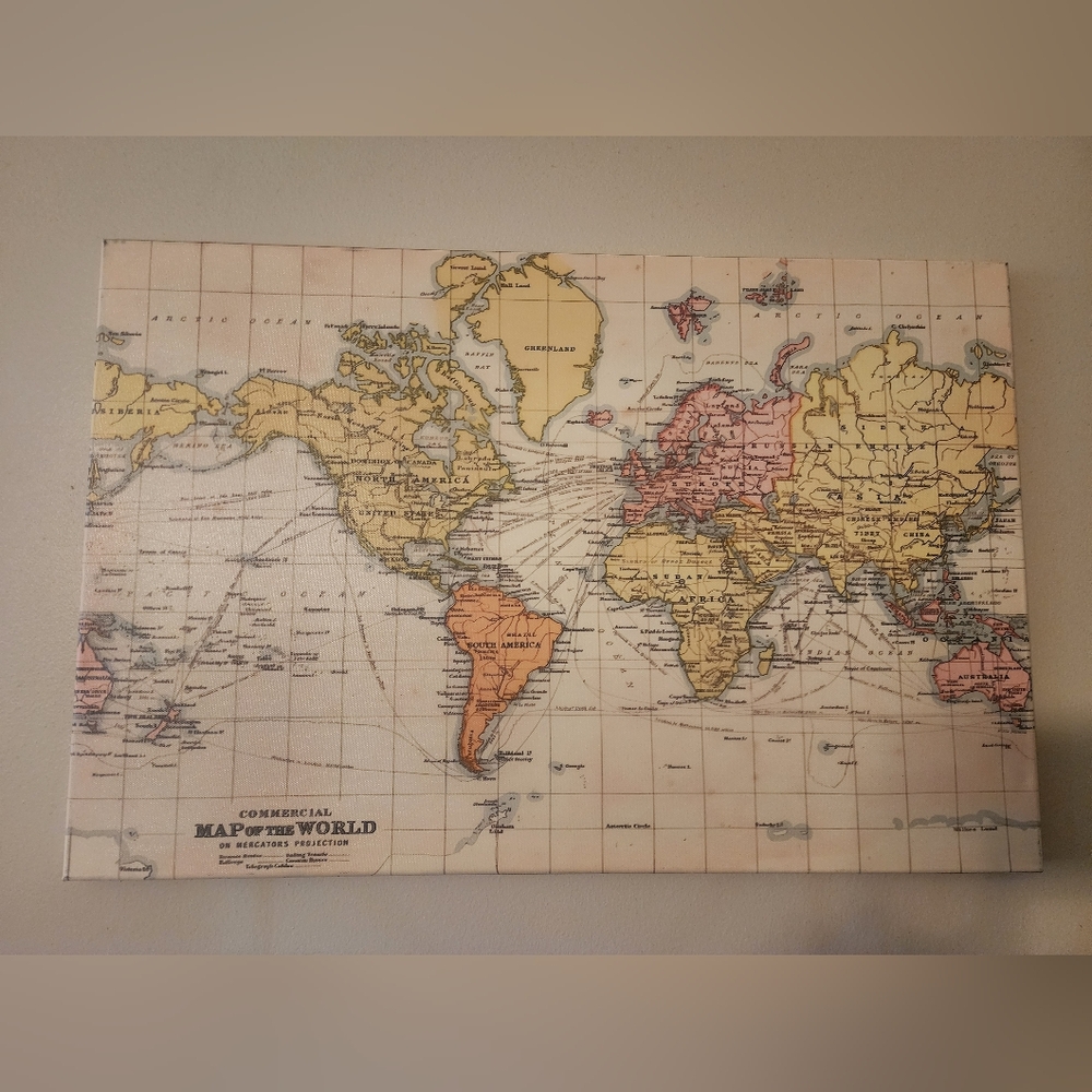Vintage World Map Canvas, NWT